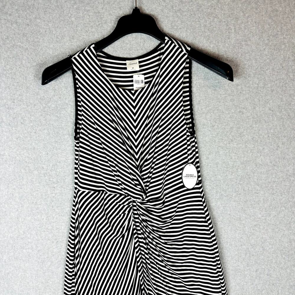 New Soma Womans Sz Medium Dress Asymmetrical Black Striped Sleeveless NWT - Picture 5 of 11